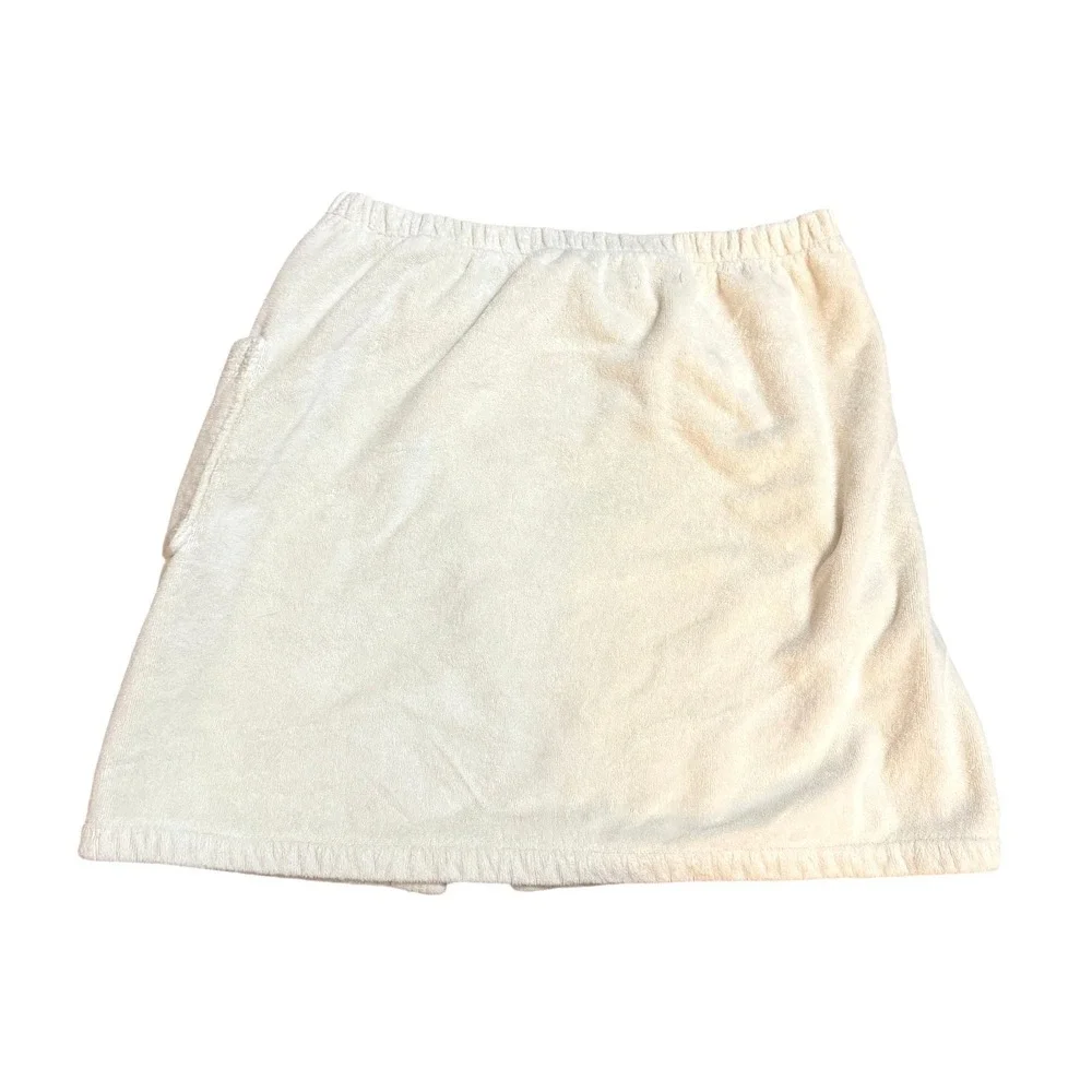 Hammacher Schlemmer White Cotton Terry Spa Bath Wrap Snap Closure Pocket